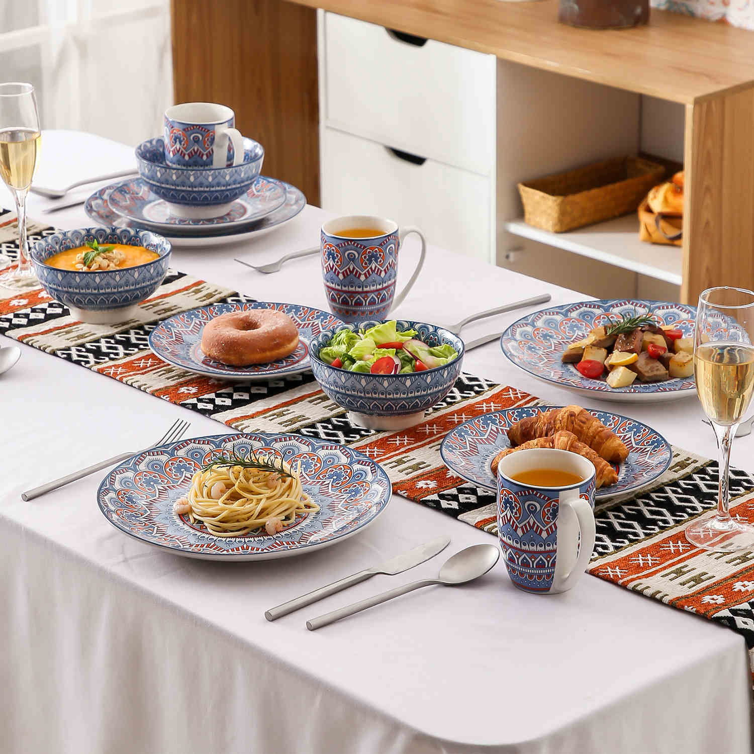 Mandala Dinnerware Set | Bohemian Flair | 16 Pieces