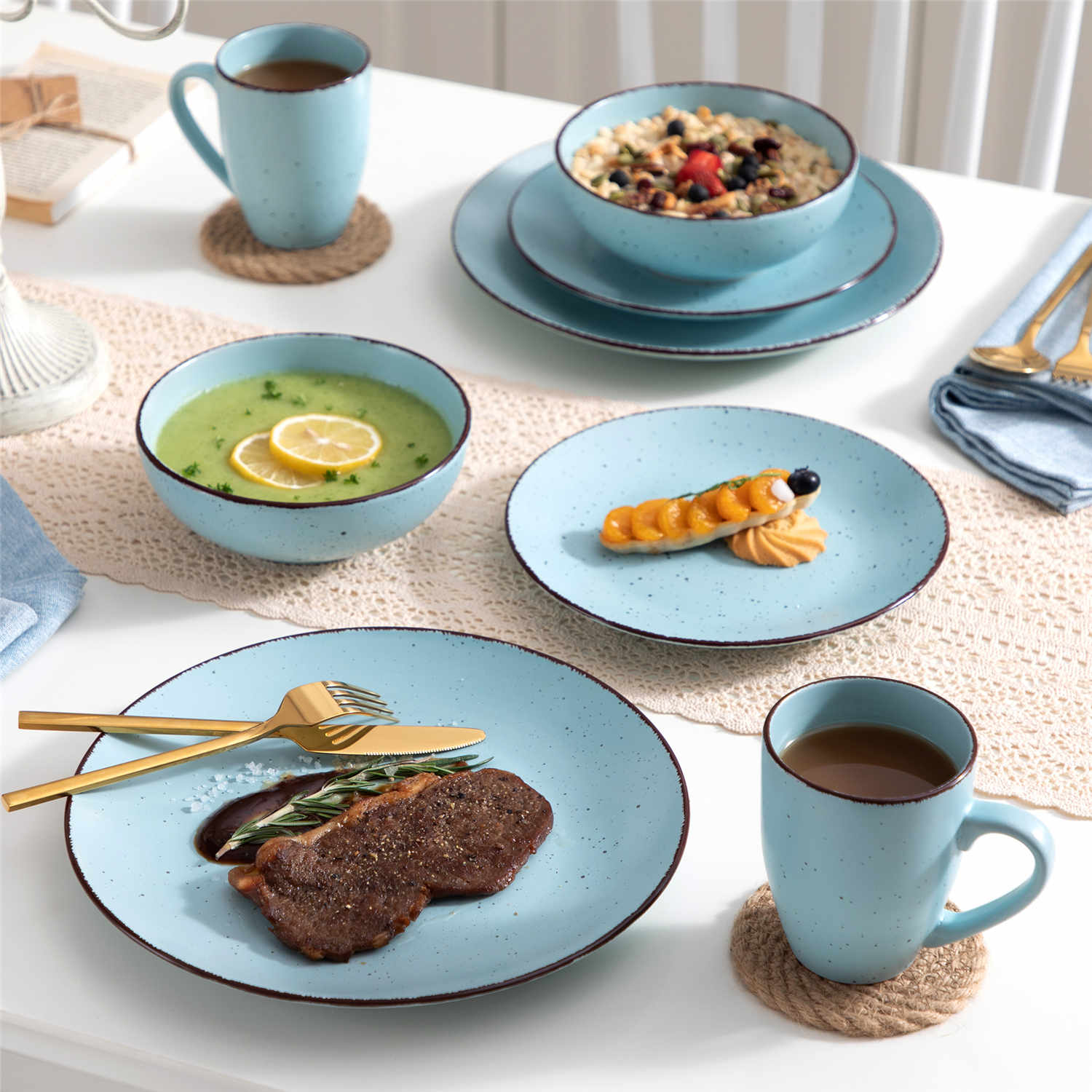 Shop Moda B Rustic Matte Moda Dinnerware Set | Hand-Painted Edge | Service for 4 ...