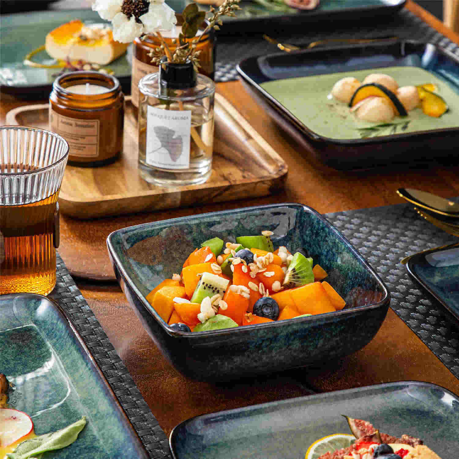 Square Tableware Rustic Charm Dinnerware | 16 Piece Stoneware Set